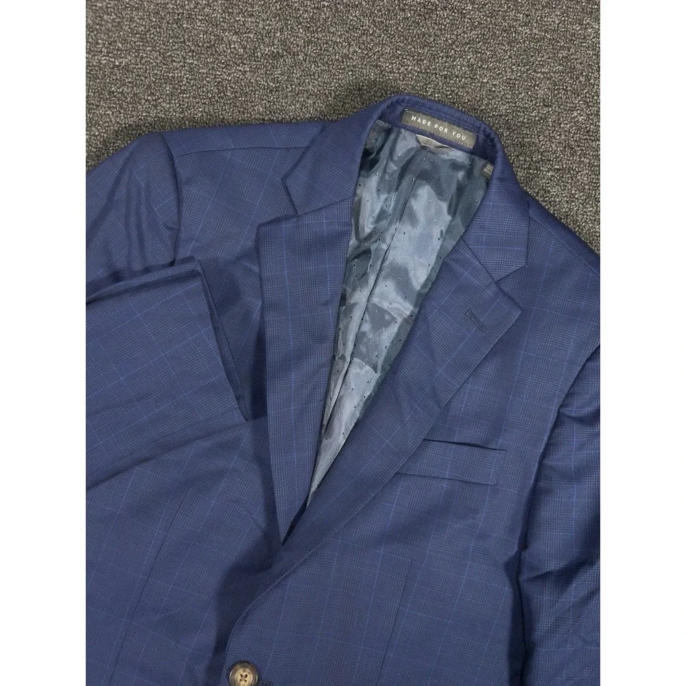 Indochino Blazer Jacket Men's 40R Blue Glen Plaid Wool Modern Sport Coat